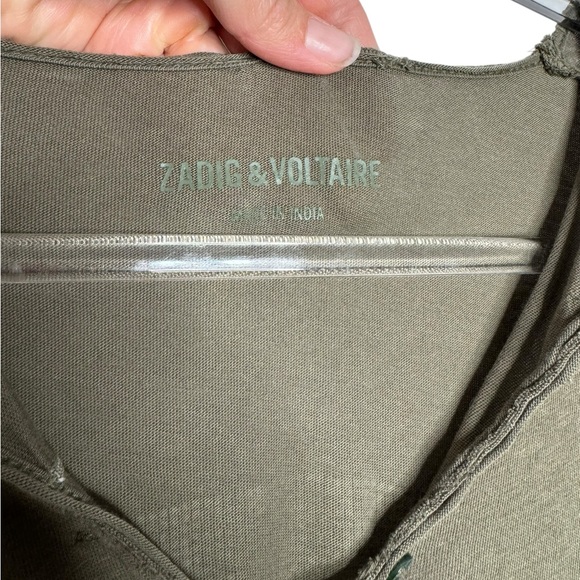 Zadig & Voltaite | NWOT Tunisian ML Strass Long Sleeve Skull Henley Green M - Picture 2 of 7